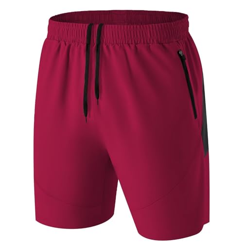 31M1SN99nFL Hmiya Herren Sport Shorts Kurze Hose Schnell Trocknend Sporthose Leicht Mit Reißverschlusstasche(Rot,Eu-L/Us-M)