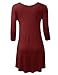 AMORE ALLFY Women's 3/4 Sleeve Round Neck Flare Hem Tunic Burgundy X-Large