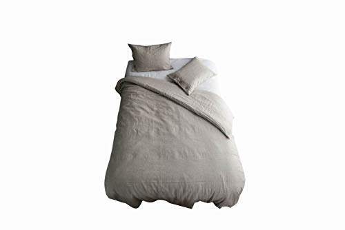 meadow park Stone Washed Pure Linen Duvet Cover Set 3 Piecss, Queen 90 inches x 94 inches- Shams 20 inches x 26 inches, Coconut Shell Button Closure - Corner Ties - Super Soft, Natural - Thumbnail 5