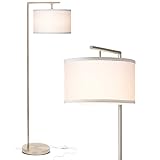 Brightech Montage Modern - LED Floor Lamp for Living Room- Standing Accent Light for Bedrooms, Office - Tall Pole Lamp with Hanging Drum Shade - Satin Nickel