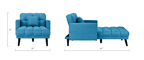 Sofamania Modern Linen Fabric Recliner Sleeper Chaise Lounge - Futon Sleeper Single Seater with Nailhead Trim (Sky Blue) - Thumbnail 6