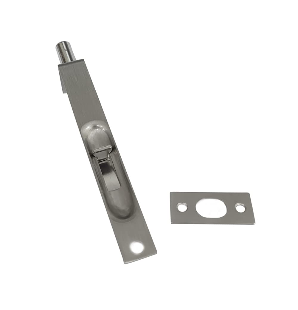 QCAA Solid Brass Flush Bolt, Square Shape, 6", Brushed Satin Nickel, 1 Pack, Made in Taiwan