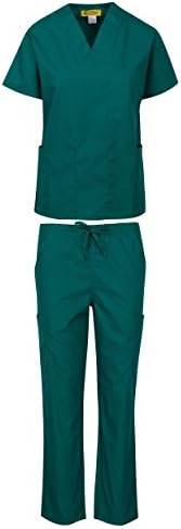 MAR SCRUBS Medical Uniform Women and Man Medical Scrubs SETS Top and Pants Green-S