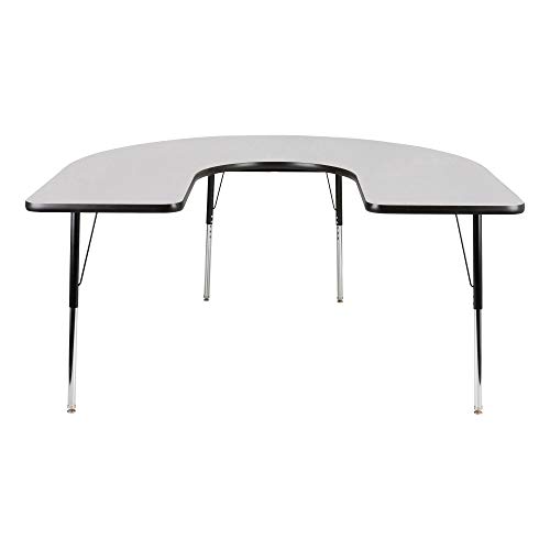 Horseshoe Adjustable Height School Classroom Activity Table - Gray Nebula Top/Black Edge