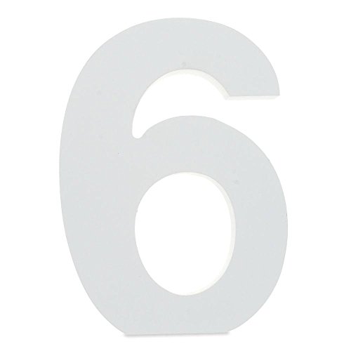 6" Classic Font White Color Wooden Number 6