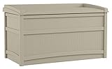 Suncast 50 Gallon Box Small Waterproof Outdoor Storage Container for Gardening Tools, Athletic Equipment and More Store Items on Deck, Patio, Backyard, Taupe