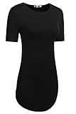 Qearal Women Casual O-Neck Short Sleeve Jersey Shirt Curved Hem Long T-Shirt Tunic Tops