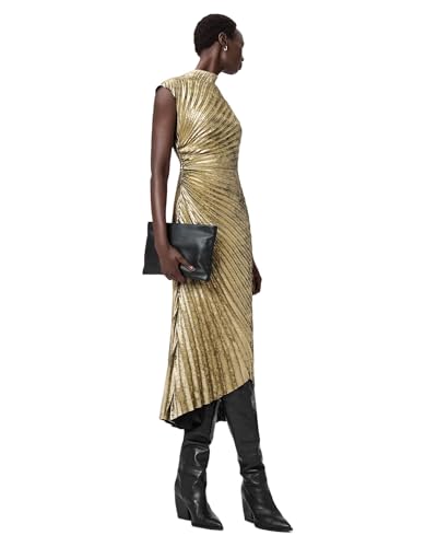 AllSaints Women's Rayanna Dress Metallic Gold Size 4