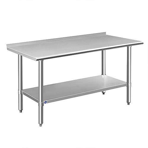 Photo 1 of ROCKPOINT Stainless Steel Table for Prep & Work with Backsplash 24x60 Inches, NSF Metal Commercial Kitchen Heavy Duty Table with Adjustable Under Shelf and Table Foot for Restaurant, Home and Hotel
