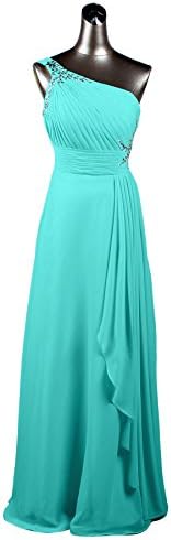 YLMTOP Aqua One Shoulder Bridesmaid Dresses with Crystal Long Prom Dress Party