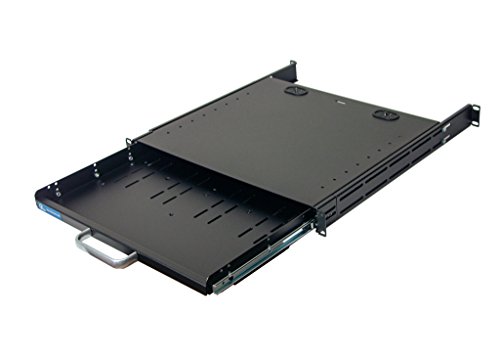 1U Compact rack mount keyboard drawer with retractable mouse pad for right or left hand operator supports 4 post 24" to 30" deep 19-inch wide rack cabinet - Thumbnail 3