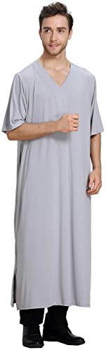 ROMANTIC BEAR Muslim Men's V-Neck Clothing Arabic Kaftan Arabia Thobe Abaya Robe Daffah Thoub