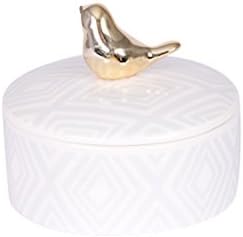 Table Passion Round Ceramic Trinket Box - Gold Plated Bird, 968231.C