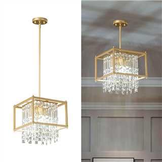 ZPBSJ Modern Kitchen Industrial Lighting Farmhouse Pendant Lamp Metal Gold Crystal Pendant Lamp Used for Entrance Bedroom Balcony Kitchen Island (Square 1-Light)