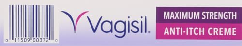 VAGISIL MAXIMUM STRENGTH FEMININE ANTI-ITCH CREAM WITH BENZOCAINE FOR WOMEN, HELPS RELIEVE YEAST INFECTION IRRITATION, GYNECOLOGIST TESTED, FAST-ACTING, SOOTHES AND COOLS SKIN, 1 OZ