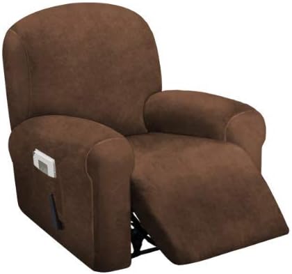 Slipcovers - ULTICOR 4-Piece, 1 Seat Recliner Cover, Velvet Stretch Reclining Chair Covers for 1 Cushion Reclining Sofa, Single Seat Recliner Couch Cover, Thick, Very Soft, Machine Washable (Chocolate)