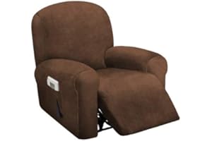 ULTICOR 4-Piece, 1 Seat Recliner Cover, Velvet Stretch Reclining Chair Covers for 1 Cushion Reclining Sofa, Single Seat Recliner Couch Cover, Thick, Very Soft, Machine Washable (Chocolate)