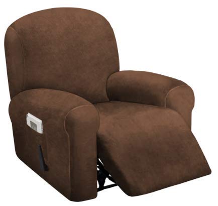 ULTICOR 4-Piece, 1 Seat Recliner Cover, Velvet Stretch Reclining Chair Covers for 1 Cushion Reclining Sofa, Single Seat Recliner Couch Cover, Thick, Very Soft, Machine Washable (Chocolate)