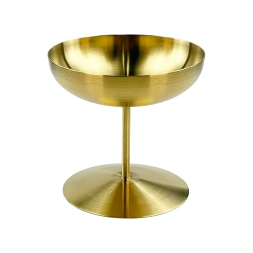 Flylin Ice Cream Cup, Stainless Steel Dessert Dish Sauce Bowls Cups for Salad Fruit Pudding, Round Tall Footed Yogurt Snack Candy Cups for Christmas Party (Gold, 150ml)