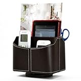 Cosmos ® PU Leather 360 Degrees Rotatable Remote control/controller TV Guide/mail/CD organizer/caddy/holder,Free Cosmos Cable Tie - Brown