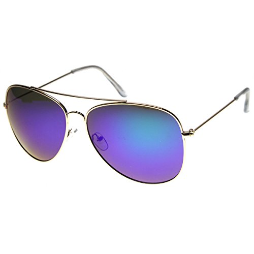 zeroUV - Class Large Retro Metal Mirror Lenses Aviator Sunglasses (Gold Midnight)
