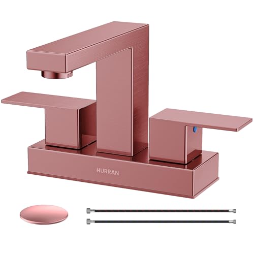 Bathroom Sink Faucet, Hurran 4 inch Bathroom Faucets for Sink 3 Hole with Pop-up Drain and Supply Lines, Stainless Steel 2-Handle Faucet for Vanity RV Restroom