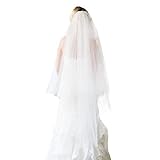 2 Tier Lace Wedding Bridal Veil with Comb Ivory Cut Edge Waltz Length