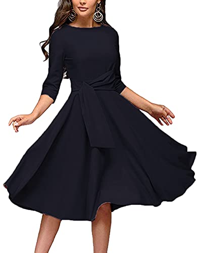 FENJAR Women's Formal Dresses Casual Wedding Guest Church Work Elegance Audrey Hepburn Style A-line Midi Dress