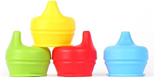 Silicone Sippy Lids (4 Pack) - Turn Any Cup Into A Sippy Cup (Red, Yellow, Green, Blue) - BPA Free Stretchable Sippy Cup Lids for Baby/Infant/Toddlers
