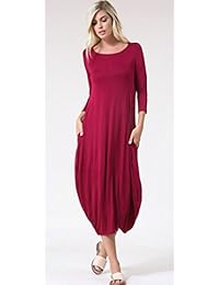 Vestido a media pierna de manga larga con manga 3 4 y manga larga con estampado de burbujas sueltas de Tabeez (hecho en EE. UU.)