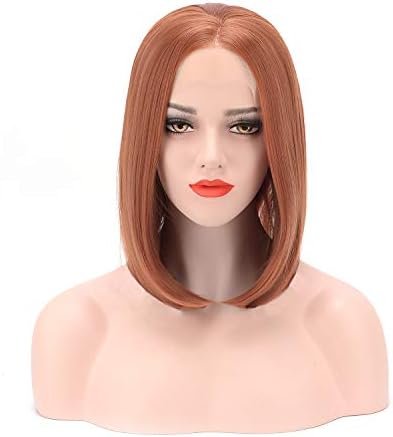 Imiss Hair Glueless Ginger Lace Front Wigs Short Bob 14Inch Orange Middle Part Synthetic Red Copper Wig Heat Resistant Fiber for Women Girls