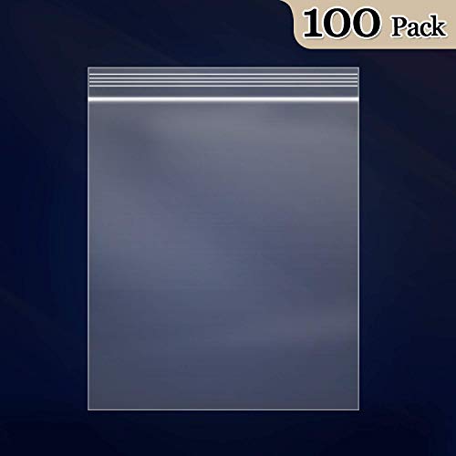 100 Count - 11" x 14", 2 Mil Clear Plastic Reclosable Zip Poly Bags with Resealable Lock Seal Zipper for Prints, Photos, Documents, Clothing, T-Shirt