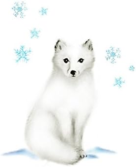 Arctic Fox Nursery Art Print with Blue Snowflakes, Available in Various Sizes, Unframed Print