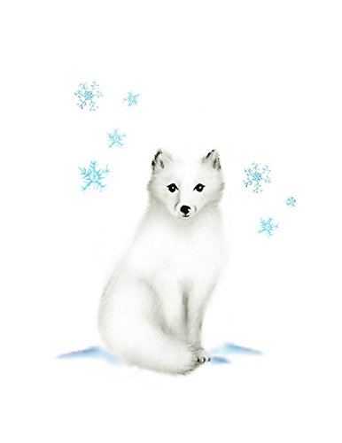 Arctic Fox Nursery Art Print with Blue Snowflakes, Available in Various Sizes, Unframed Print