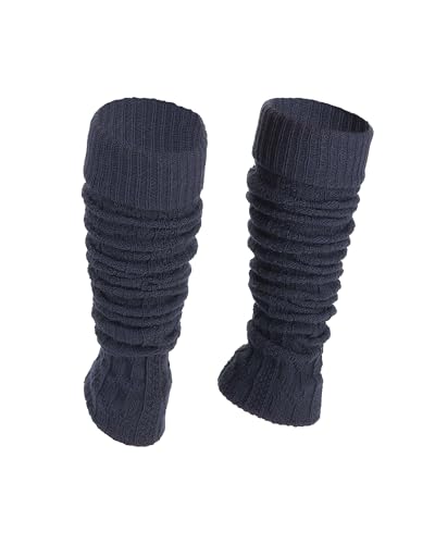 Ateena Wool Leg Warmers for Ladies, Soft Winter Knit Crochet Anklewarmers in Braid Pattern, Women's Gaiters for Dance or Ballet, Chunky Boot Cuffs in One Size, Navy blue