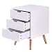 Giantex Mid Century Modern Nightstand, White Beside Table with Solid Wood Legs, Minimalist End Side Table, Practical Night Stand with 3 Storage Drawers for Bedroom