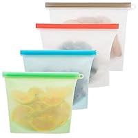 APTGAGA Reusable Silicone Food Storage Bags -Suitable for Liquids,Vegetables, Meat, Snacks, Supplies, Fruit，easy to carry outdoors,Airtight Seal Food Preservation Bags 2x Large 50oz+2x Medium 30oz