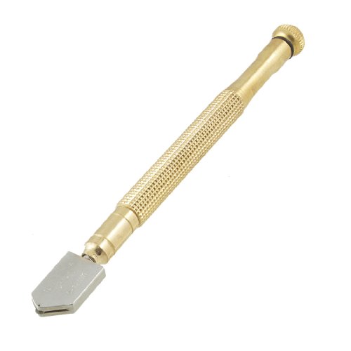 Uxcell Gold Tone Metal Nonslip Handle Wheel Blade Glass Cutter, 5-12mm