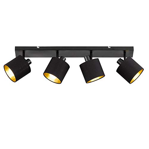 Reality Leuchten Tommy R80334079 Spotbalken, Metall Schwarz Matt, Stoffschirm Goldfarbig