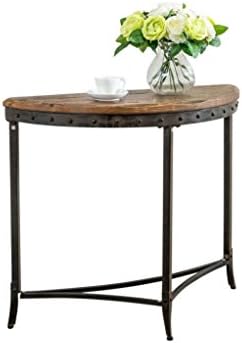 Distressed Handcrafted Solid Pine Wood Topped Half Moon Shaped Black Iron Nailhead Trim Accent Console Table Includes Our Exclusive Mousepad