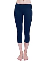 Baleaf Women's Yoga Capri Legging Inner Pocket Non See-through Dark Blue Size XS