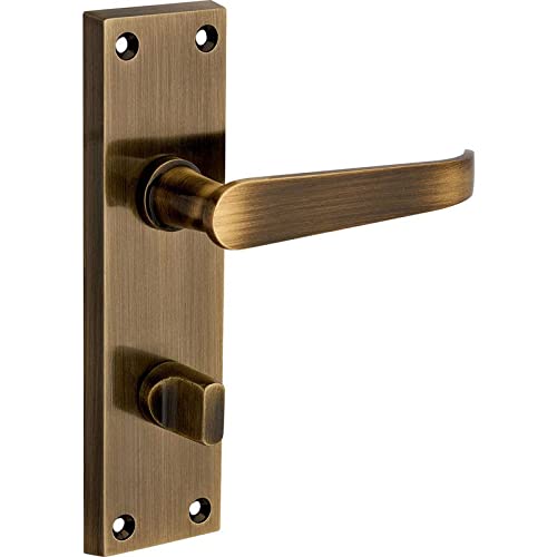 Designer Levers - Victorian Straight Lever Door Handles - Antique Brass - 1 Pair - Bathroom Locking Door Handle - with Thumbturn — image 1