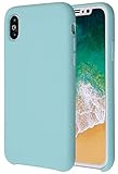 Soft Liquid Silicone iPhone X Cover Case Inner Soft Microfiber Cloth Lining Cushion for Apple iPhone X/10 5.8inch (Mint)