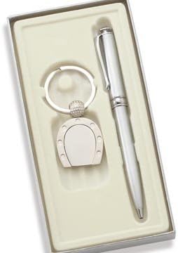 Aeropen International KP-71 Silver Horseshoe Key Ring and Silver Ballpoint Pen in Gift Box