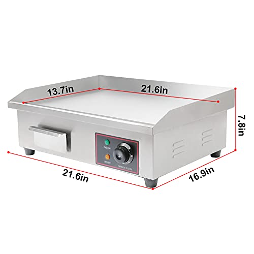 22" Electric Countertop Flat Top Griddle, 110V 3000W NonStick