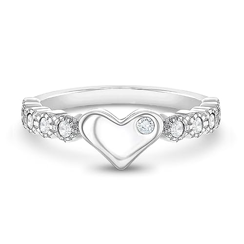 925 Sterling Silver Stunning Clear Cubic Zirconia Beautiful Heart Ring for Children to Preteens - Cute and Fashionable Round CZ Rings for Young Girls - Small Heart Ring Band Jewelry for Toddlers