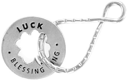 LUCK "Good Fortune" 4 Leaf Clover Reversible Blessing Ring Keychain
