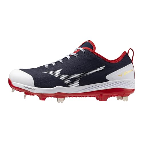 Mizuno Dominant 4 Low Men’s Metal Baseball Cleat, Navy/Red, 10.5