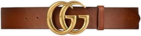 GG Replica Belt for Women Gold Buckle Brown Leather