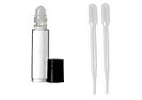 6 Pack - Roll on Glass Bottle - Clear 10ml w/ 2 Clear Pipette for Essential Oil - Aromatherapy Perfume Bottles - Refillable Slim with Cap